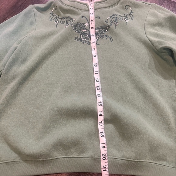 Vintage 90s Blair Petite Small Green Embroidered Butterfly Sweatshirt - Picture 8 of 9